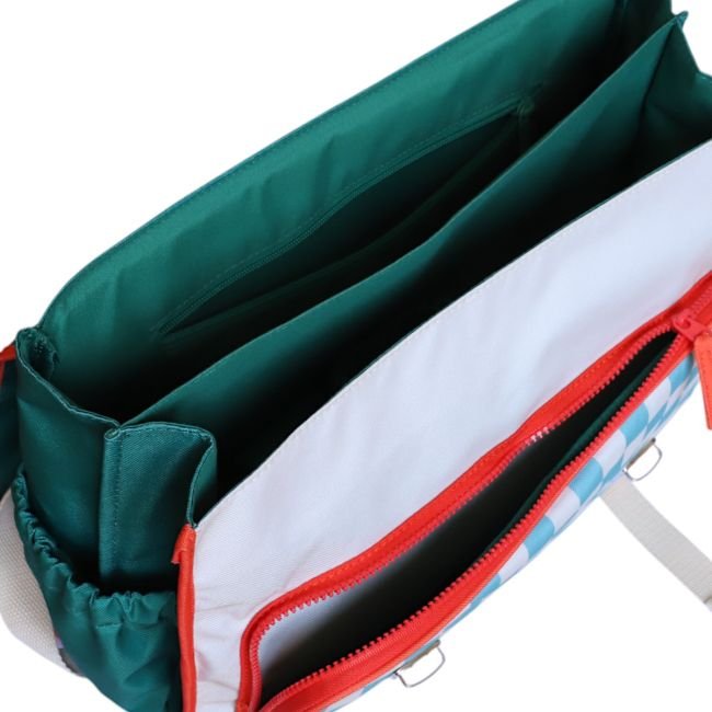 Cartable école vert et damier