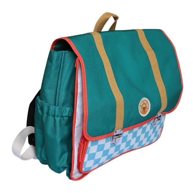 Cartable école vert et damier