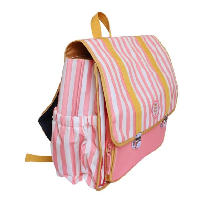 Cartable école rayé rose