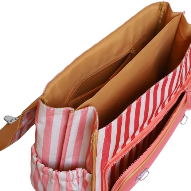 Cartable école rayé rose